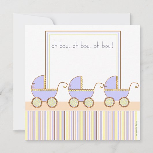 Trio Carriage Triplets Boy Baby shower Invitation Kaart (Achterkant)