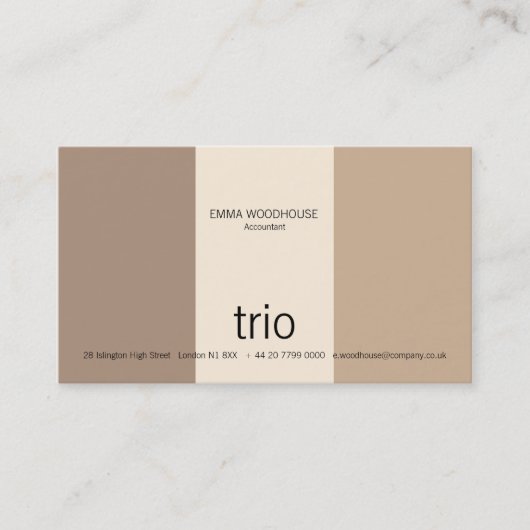 Trio Cream, Tan & Brown Visitekaartje (Voorkant)