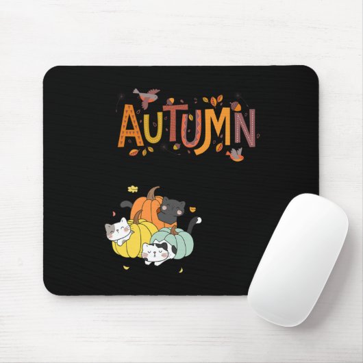 Trio Cute Pumpkin Cats Hallo Herfst herfst Funny Muismat (Met muis)