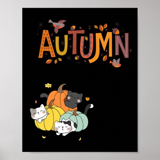 Trio Cute Pumpkin Cats Hallo Herfst herfst Funny Poster (Voorkant)