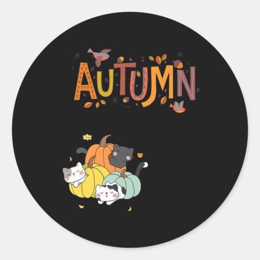 Trio Cute Pumpkin Cats Hallo Herfst herfst Funny Ronde Sticker (Voorkant)