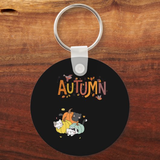 Trio Cute Pumpkin Cats Hallo Herfst herfst Funny Sleutelhanger (Voorkant)