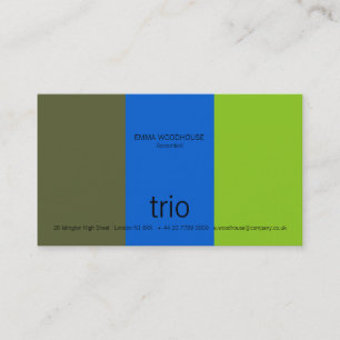 Trio Dark Olive, helder blauw en groen Visitekaartje