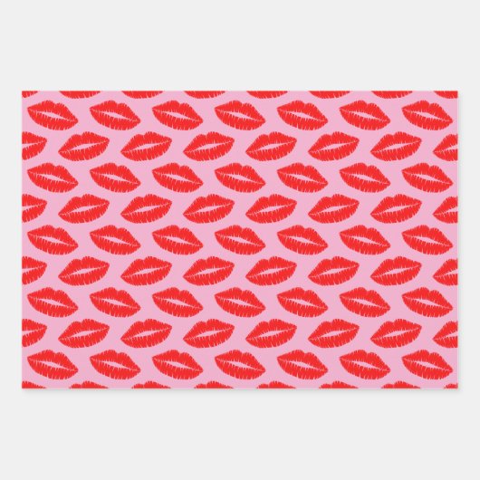 Trio Lipstick Kus Patroon Wrapping Paper Sheets (Voorkant 3)