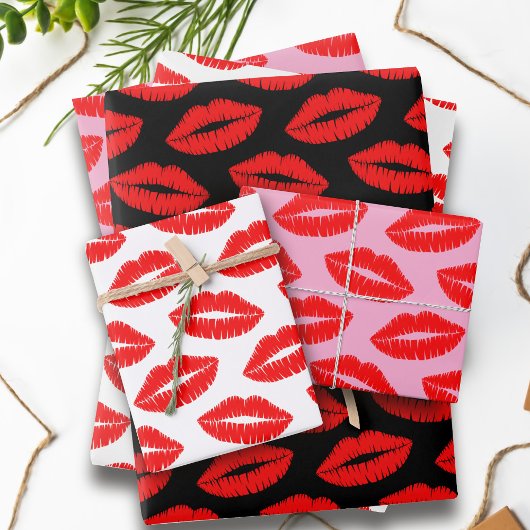 Trio Lipstick Kus Patroon Wrapping Paper Sheets