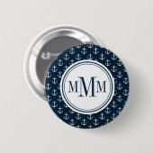 Trio Monogram Anchor Pattern Ronde Button 5,7 Cm (Voorkant /achterkant)