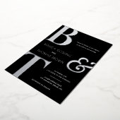 Trio Monogram Beginletters Zwart & Wit Trouwfeest Folie Uitnodiging (Gedraaid)