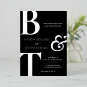 Trio Monogram Initialen Zwart & Wit Trouwen Folie Uitnodiging (Staand Voorkant)