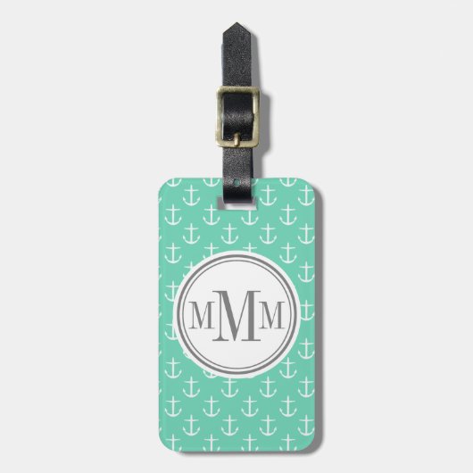 Trio Monogram Mint White Anchor Pattern Bagagelabel (Voorkant verticaal)