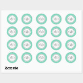 Trio Monogram Mint White Anchor Pattern Ronde Sticker (Vel)