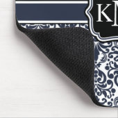 Trio Monogrammed Navy Damask Muismat (Hoek)