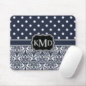 Trio Monogrammed Navy Damask Muismat (Met muis)
