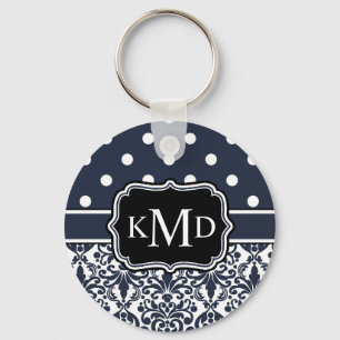 Trio Monogrammed Navy Damask Sleutelhanger