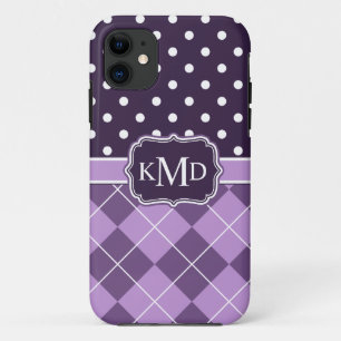 Trio Monogrammed Paarse Argyle Stippen iPhone 11 Hoesje