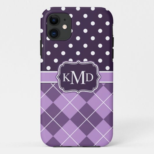 Trio Monogrammed Paarse Argyle Stippen Case-Mate iPhone Case (Achterkant)