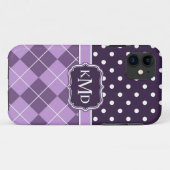 Trio Monogrammed Paarse Argyle Stippen Case-Mate iPhone Case (Achterkant (horizontaal))