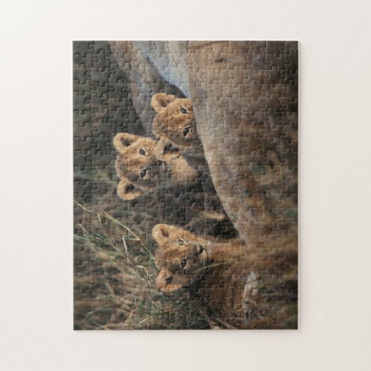 Trio of Six-Bond Lion cubs sitting Legpuzzel (Verticaal)