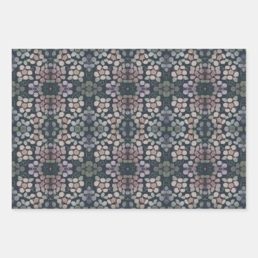 Trio of Three Floral Patterned Inpakpapier Vel (Voorkant)