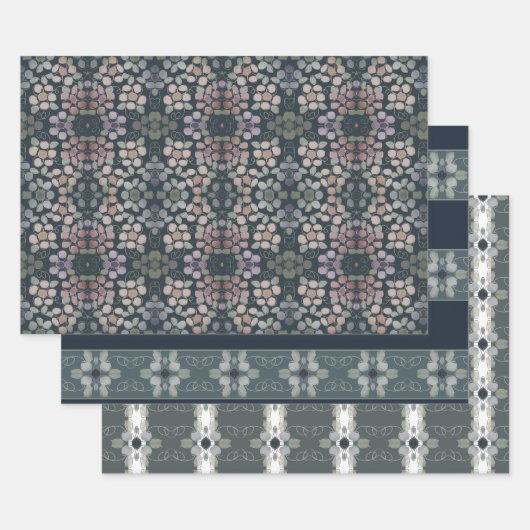 Trio of Three Floral Patterned Inpakpapier Vel (Set)