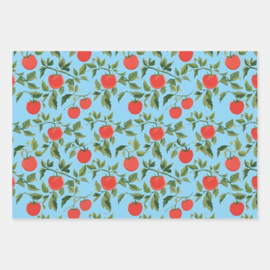 Trio of Tomato Plant Pattern Wrapping Paper Sheets (Voorkant 3)