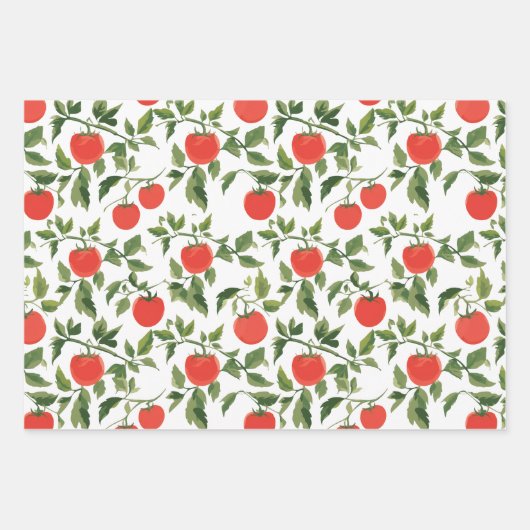 Trio of Tomato Plant Pattern Wrapping Paper Sheets (Voorkant 2)