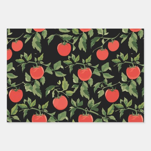 Trio of Tomato Plant Pattern Wrapping Paper Sheets (Voorkant)