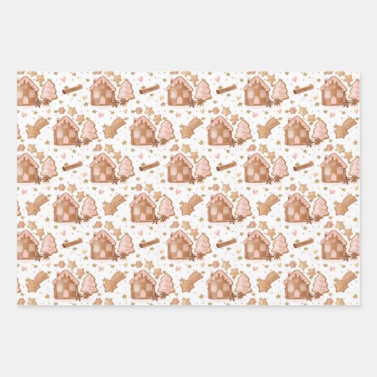 Trio Pink Brown Gingerbrood Houders Stars Cinnamon Inpakpapier Vel (Voorkant 3)
