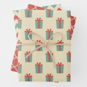 Trio Retro kerstkaarten Inpakpapier Vel (In situ)