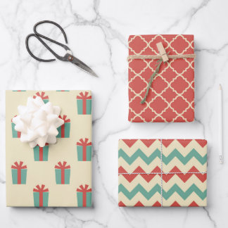 Trio Retro kerstkaarten Inpakpapier Vel