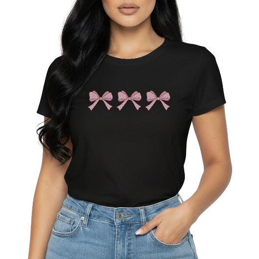 Trio Roze Strik Cute Coquette Esthetische Tshirt