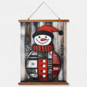 Trio Snowman Art in zwart, rood en wit Hangend Wandkleed (Voorkant)