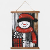 Trio Snowman Art in zwart, rood en wit Hangend Wandkleed (Voorkant 2)