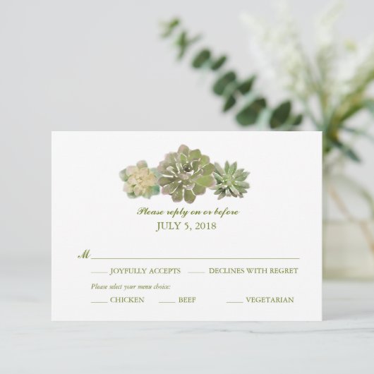 Trio Succulents Waterverf Sage | Weddenschap RSVP (Staand voorkant)