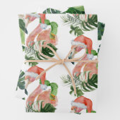 Trio Tropisch Roze Kerstkerstfeest Sinterhaas Inpakpapier Vel (In situ)