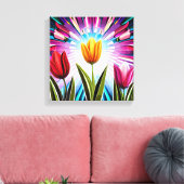 Trio Tulips: Een springen van Springtime Beauty Canvas Afdruk (Insitu (Woonkamer))