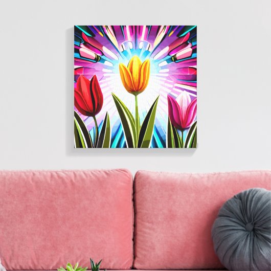 Trio Tulips: Een springen van Springtime Beauty Canvas Afdruk (Insitu (Woonkamer))