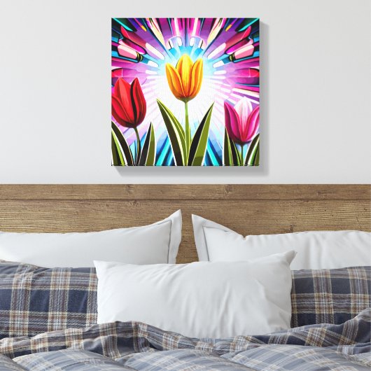Trio Tulips: Een springen van Springtime Beauty Canvas Afdruk (Insitu (Slaapkamer))