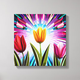 Trio Tulips: Een springen van Springtime Beauty Canvas Afdruk