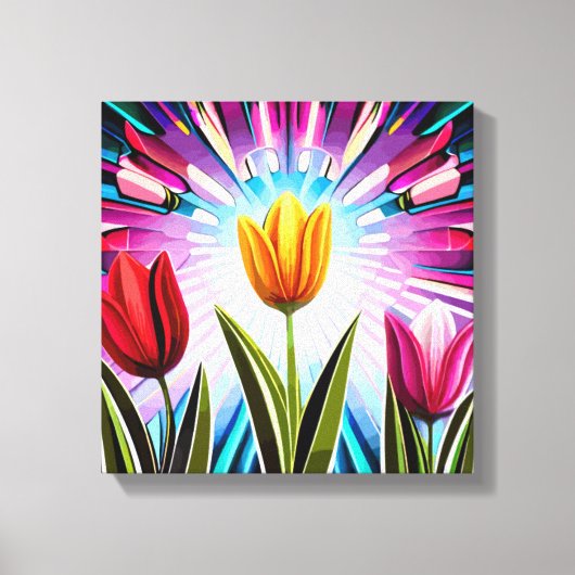 Trio Tulips: Een springen van Springtime Beauty Canvas Afdruk (Voorkant)