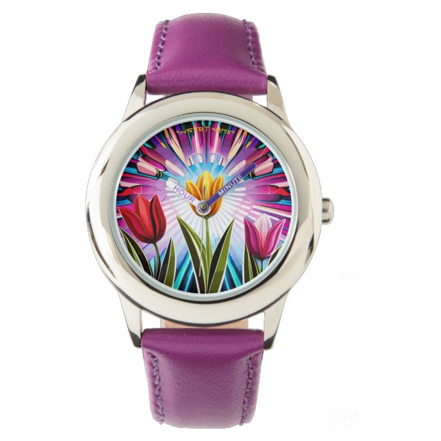 Trio Tulips: Een springen van Springtime Beauty Horloge (Voorkant)