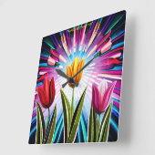 Trio Tulips: Een springen van Springtime Beauty Vierkante Klok (Hoek)