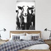 Trio van Baby Geiten Monochromatische Portret Canvas Afdruk (Insitu (Slaapkamer))