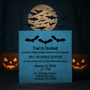 Trio van Bats Halloween Party Invite, Donkerblauw Kaart