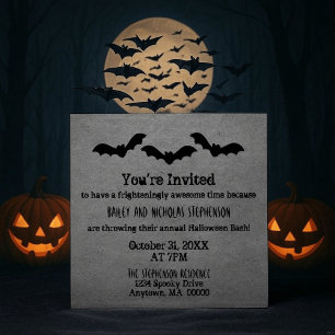 Trio van Bats Halloween Party Invite, Grey Kaart