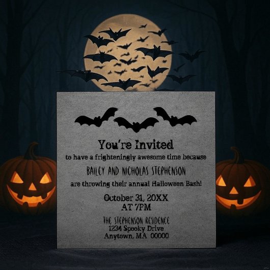 Trio van Bats Halloween Party Invite, Grey Kaart