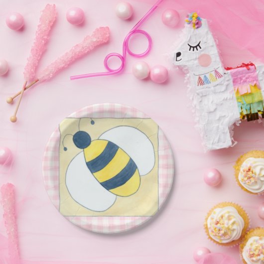 Trio van bijen met bloemen papieren bordje (Feest)