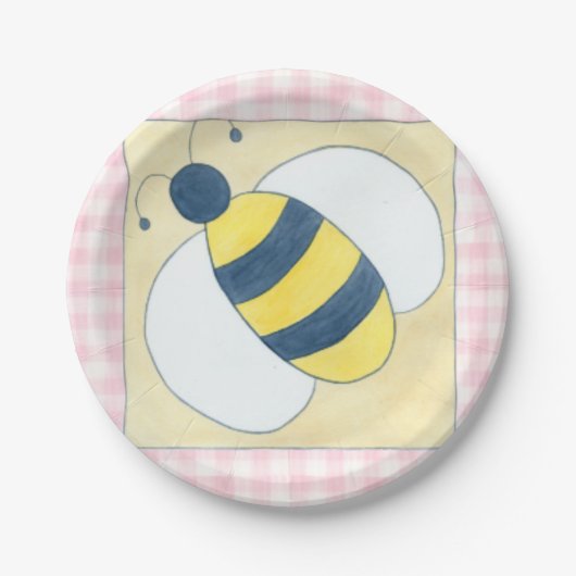 Trio van bijen met bloemen papieren bordje (Voorkant)