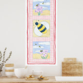 Trio van bijen met bloemen poster (Keuken)