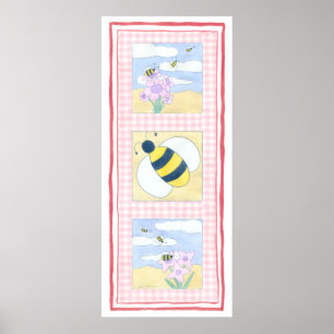 Trio van bijen met bloemen poster