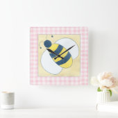 Trio van bijen met bloemen vierkante klok (Huis)